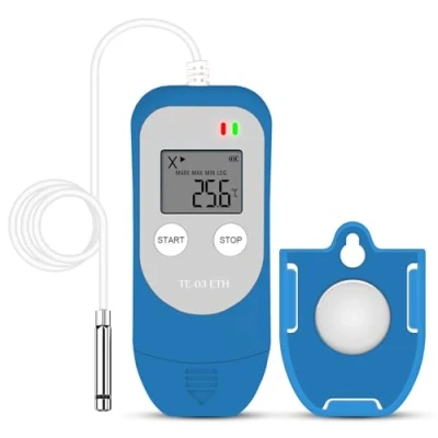 Image of ThermElc TE 03 ETH Temperature Humidity Data Logger with Digital Probe, Auto PDF CSV Report, High Accuracy ±0.3C, Alert Warning Light, for Pharmaceutical Cold Chain
