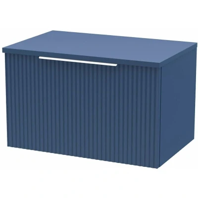 Image of Opula Fluted Wall Hung Blue Countertop Vanity Unit 600mm