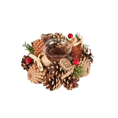 Image of Smart Garden Winter Spice Candle Holder Natural Pinecones, Foliage and Berries 15cm Christmas Table Décor Festive Xmas Decoration