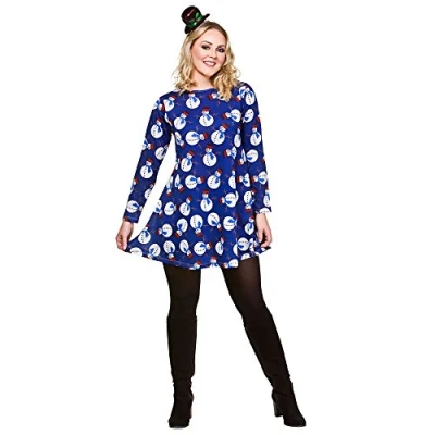 Image of Wicked Costumes Ladies Adult Snowman Christmas Swing Dress (Women: 10 12) Blue