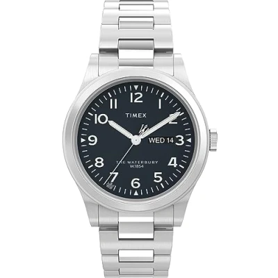 Image of Timex Men&#039;s Waterbury 39 mm Watch Stainless Steel Bracelet Black Dial Case TW2W14800