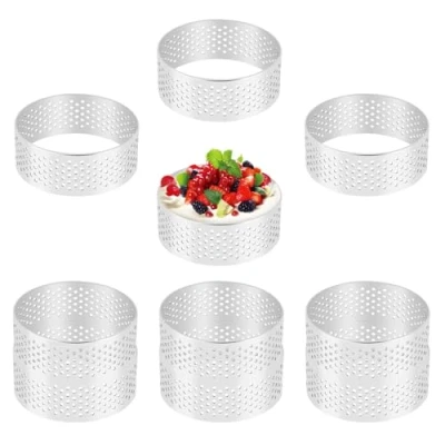 Image of Papiivan 10 Pack 5Cm Stainless Steel Tart Ring, Heat Resistant Perforated Cake Mousse Round Ring