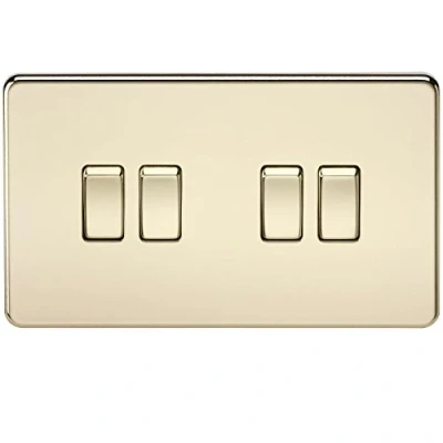 Image of KnightsBridge 10A 4G 2 Way 230V Screwless Polished Brass Electric Wall Plate Switch