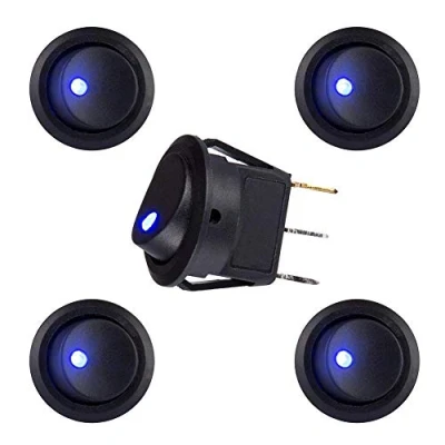Image of Blue LED Illuminated Round Rocker Switch Toggle Press Button On/Off 12v 20A Car Van Dash Light for Auto Boat Truck Trailer Household Appliances, 5 Pack