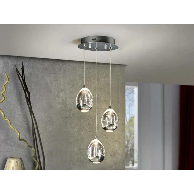 Image of Roc Integrated LED 3 Light Crystal Cluster Drop Ceiling Pendant Chrome