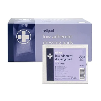 Image of Reliance Medical Relipad First Aid Sterile Dressing Low Adherent, Absorbent Pads For Minor Abrasions, Lacerations And Wounds, 7.5 cm x cm, Pack of 100