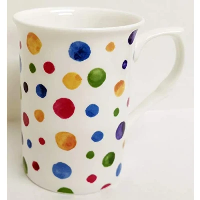 Image of Polka Dot Mugs Set 6 Fine Bone China Painted Effect Multicolour Tea Coffee Cups Hand Decorated in UK