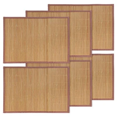 Image of BambooMN Bamboo Slats Placemat with Fabric Border Solid Colour Print 18&quot; x 13&quot; Brown, 6 pcs