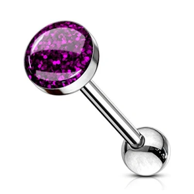 Image of The Goldmine UK 316L Surgical Stainless Steel Purple Phosphor Glitter Epoxy Dome Top Barbell 14GA (1.6mm) 5/8&quot;(16mm) Bar 7mm Ball free delivery