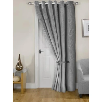 Image of Emma Barclay Midnight Embossed Velvet Woven Thermal Eyelet Door Curtain (Silver, Width 66&quot; x 84&quot;Drop (168x213cm))