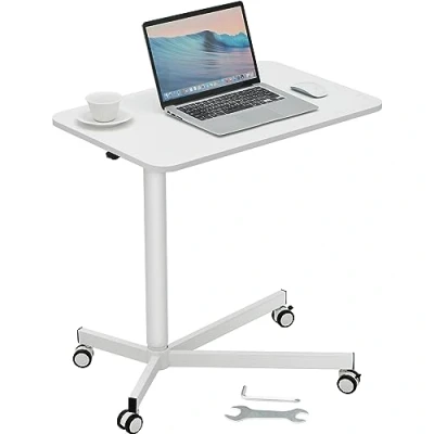 Image of VEVOR Portable Rolling Laptop Table Computer Cart for Home Office School, 44LBS Loading, 29.1 x 18.9 inch, White