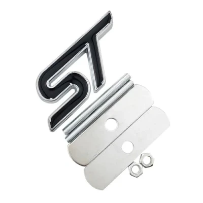 Image of Metal Red Blue ST Front Grille Sticker Car Head Grill Emblem Badge Chrome Compatible With FIESTA FOCUS MONDEO Auto Styling (Color : Black grille)