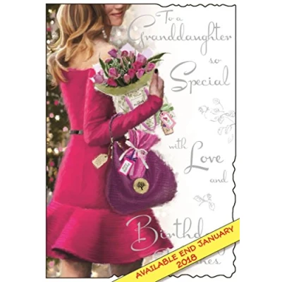 Image of Granddaughter Birthday Card (JJ V503) in Pink Velvet Range Embossed, Foil and Flitter Finish