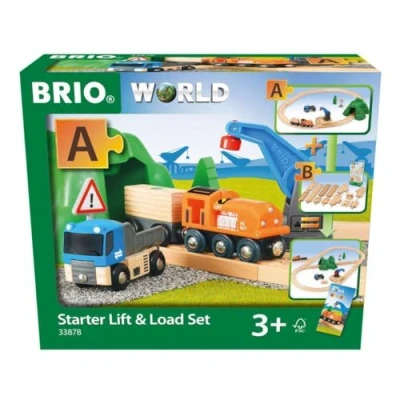 Image of BRIO World Starter Lift &amp; Load Train Set A for Kids Age 3 Years Up Wooden Railway Add On Accessories