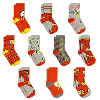 Image of DC Comics Socks for Boys, 10 Pack Boys Socks, Toddler with The Batman, Superman, Wonder Woman, &amp; Flash, 6 Years