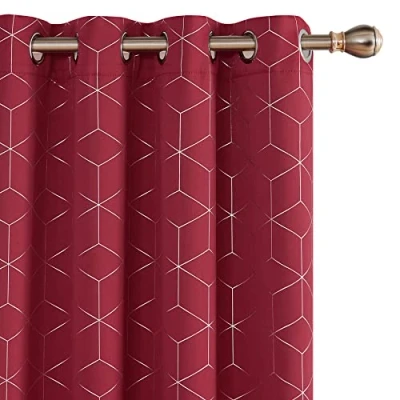 Image of Deconovo Blackout Curtains, Eyelet Diamond Foil Printed Thermal Insulated for Living Room, 46 x 72 Inch(Width Length), Red, One Pair