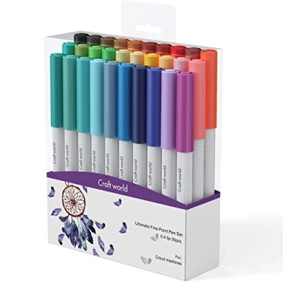 Image of CRAFT WORLD 0.4 Tip Fine Point Pens for Cricut Maker 3/Maker/Explore 3/Air 2, Ultimate Set of 30 Pack Assorted Tools Accessories Writing Drawing Pen Compatible with Machine
