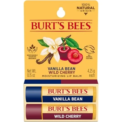 Image of Burts Bees 100% Natural Lip Balm, Wild Cherry and Vanilla Bean Blister Box, 0.3 Ounce, 2 Count by Burt&#039;s