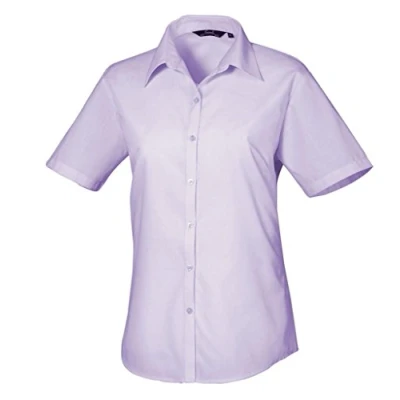 Image of Premier Women&#039;s poplin Short Sleeve Blouse, Ladies Plain Work Shirt Lilac Size 14