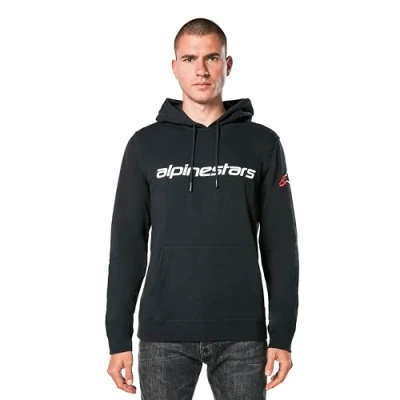 Image of Alpinestars Men&#039;s Linear Wordmark Hoodie V3 Sweatshirt, Black/White/Red, XL