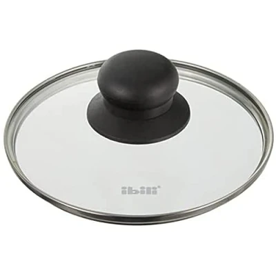 Image of Ibili Stainless Steel Vented Silver &amp; Black Glass Saucepan Cover Lid 16cm