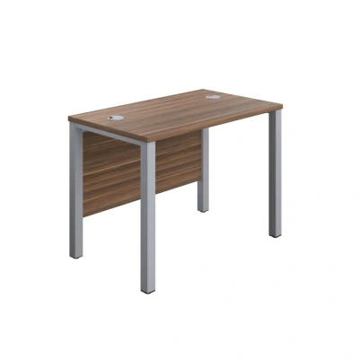 Image of Office Hippo Heavy Duty Rectangular Goalpost Desk, Home Table, Integrated Cable Ports, PC Desk For or Home, 5 Yr Wty, MFC Oak Top, Silver Legs, 100cm x 60cm