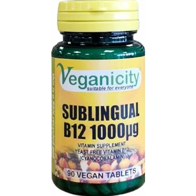 Image of Veganicity B12 1000µg Sublingual (Blackcurrant Flavour) : Vitamin Supplement 90 Tablets, in a Planet Friendly 99% Recycled Pot