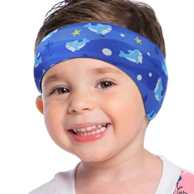 Image of MoKo Swimming Headband for Kids, Cute Swinmmers Ear Band Kids Keep Water Out Waterproof Protection Bathing Band, M Size Dark Blue Shark