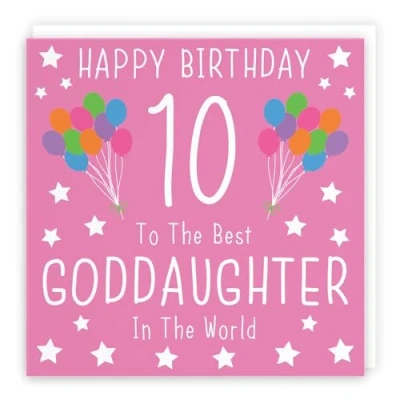 Image of Hunts England Goddaughter 10th Birthday Card Happy 10 To The Best In World Iconic Collection Fun Colourful