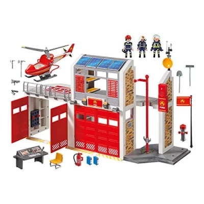 Image of Playmobil 9462 City Action fire Station with Alarm, fighter and helicopter toy, fun imaginative role play, playset suitable for children ages 4+