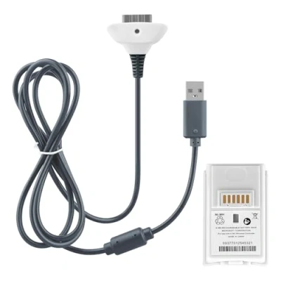 Image of OSTENT 2 in 1 Charger Cable + Rechargeable Battery Pack Compatible for Xbox 360 Wireless Controller Color White