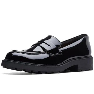 Image of Clarks Orinoco 2 Penny Loafer Leather Shoes In Black Patent Size 5.5