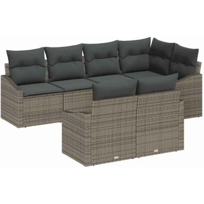 Image of vidaXL 7 Piece Garden Sofa Set with Cushions Grey Poly Rattan