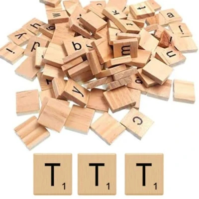 Image of Glamified Pack of 50 T SCRABBLE TILES Same LETTERS Bags WOODEN BLACK NUMBERS FOR CRAFTS WOOD ALPHABETS (Letter T, Tiles)
