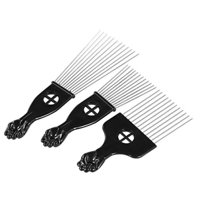 Image of 3Pcs Afro Combs, Professional Metal African American Hair Comb for Hairdressing Styling Tool