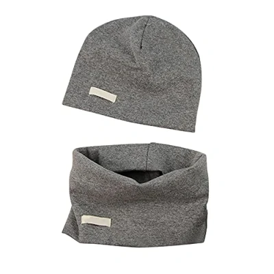 Image of LACOFIA Baby Girls Beanie Hat and Collar Scarf Set Kids Super Soft Cotton Cap Infant Knit Hats Bandana Scarves 2 Pack Dark Gray 7 Months to Year M