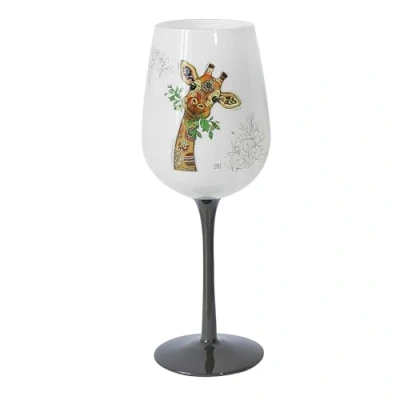 Image of Lesser &amp; Pavey Bug Art Design Fun Animal Colourful Wine Glass Kitten, Highland Cow, Elephant, Owl, Giraffe, Panda, Hedgehog, Sloth or Hare (Gina Giraffe)
