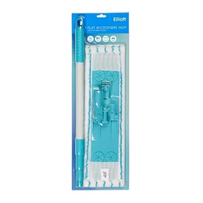 Image of Elliott Flat Microfibre Mop with Extendable Handle, High Absorbancy, Chemical Free Cleaning, 100% Polyester, 42cm in Length