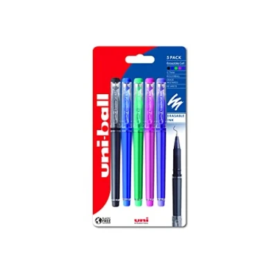 Image of uni ball UF 222 07 Erasable Rollerball Gel Pens. Premium 0.7mm Ballpoint Tip for Super Smooth Writing, Drawing &amp; Colouring. Capped Eraser Secure and Stable Rubbing Out. Pack of 5