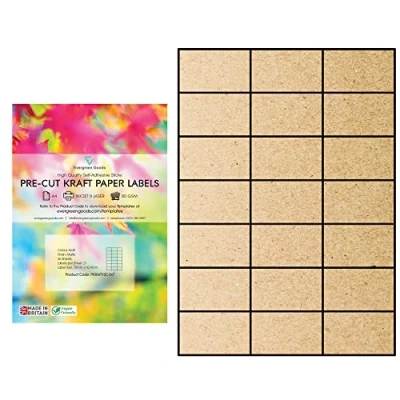 Image of Evergreen Goods A4 Precut Kraft Matte Self Adhesive Paper Inkjet &amp; Laser Printable Strong Sticky Back Multi Purpose Printing Labels 3x7, 21 per A4: 630 in Total 30 Sheets