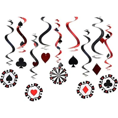 Image of Happium 9PCS Casino Theme Swirls Streamers Hanging Swirls, Poker Night Birthday Decorations, Swirl Las Vegas Party Supplies (Black, Red, White)