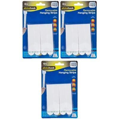 Image of Strong Hanging Strips 10kg Load Capacity for Mounting Picture Photo Canvas Frames Removable &amp; Damage Free (3 Packs 12 Strips)