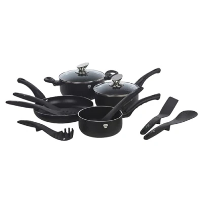 Image of Blaumann 12Pc Set Cookware Frying Pots Saucepan Casserole Soft Touch &amp; Tool (Black Matt)