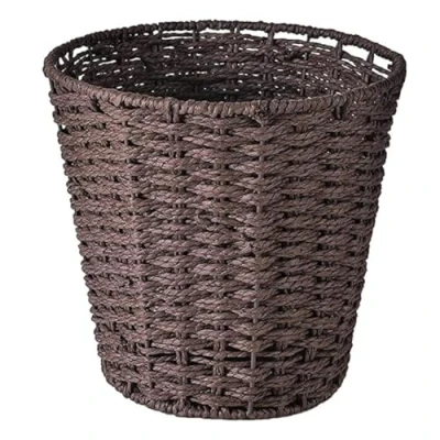 Image of Zuvo Round Wicker Waste Paper Bin and Basket Rubbish for Bedroom, Bathroom, Offices or Home (Brown)