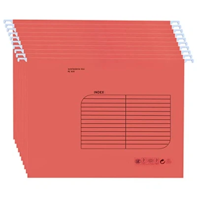 Image of Foolscap Suspension Files with Tab and Card Inserts (25 Pack,Red) Hanging Filing Folders FC Size Cabinet for Office School Home File Organization