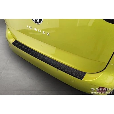 Image of Avisa Matt Black Aluminium Rear bumper protector compatible with Volkswagen ID. Buzz + Cargo 2022 &#039;Riffled Plate&#039;