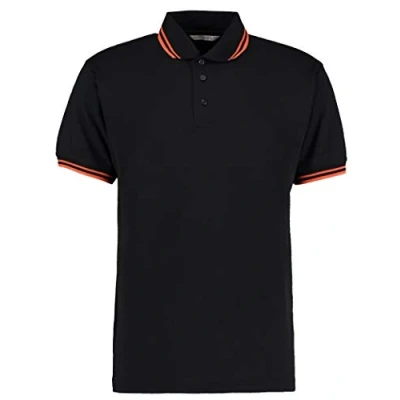 Image of Kustom Kit Mens Short Sleeve Polo Shirts, Black/Orange, Medium. KK409