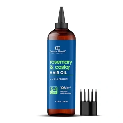 Image of Botanic Hearth Rosemary &amp; Castor Hair Oil 6.7 fl oz Nourishing and Strengthening Treatment For Thicker, Healthier Looking Paraben Free All Types