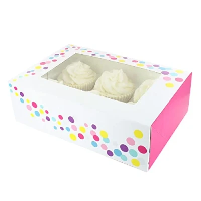 Image of Culpitt 6/12 Cupcake Box, 20 Pack, Boxes To Carry Tasty Treats, Includes Dual Insert For 6 Standard Cupcakes or 12 Mini Pink Confetti 86963