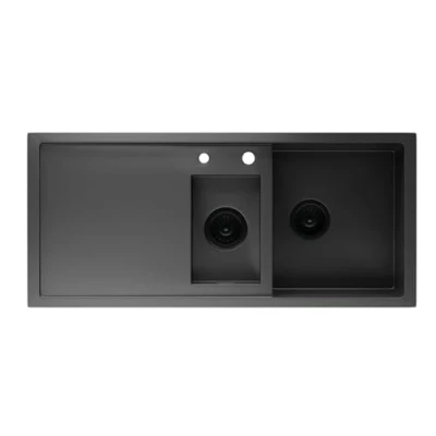 Image of Klarstein Stainless Steel Kitchen Sink 1.5 Bowls &amp; Draining Board, Durable 304 Steel, Scratch Heat Resistant, Easy to Clean, Overflow Installation Kit, 100x45 cm, Metallic Grey